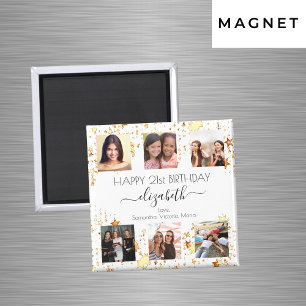 Birthday custom photo collage white gold friends magnet