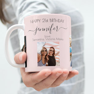 Birthday custom photo friends blush pink chic coffee mug