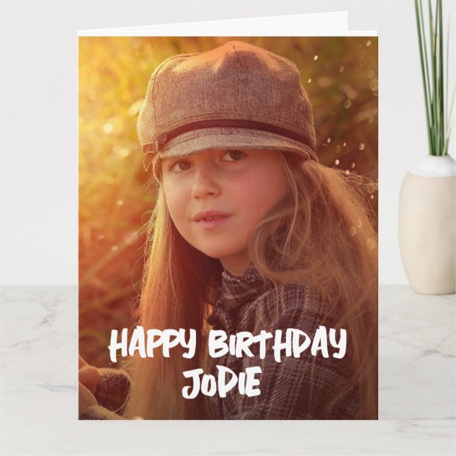  BIRTHDAY CUSTOM PHOTO MODERN SCRIPT GREETING CARD (Front)