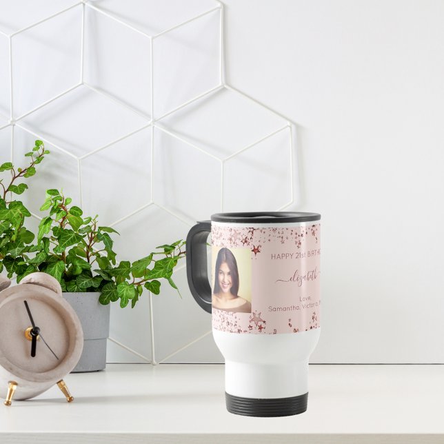 Birthday custom photo rose gold best friends travel mug (Creator Uploaded)