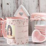 Birthday custom photo rose gold friends luxury mug<br><div class="desc">A gift from friends for a woman's 21st (or any age) birthday. Personalize and 2 of your own photos, her name, age 21 and your names. Dark rose text. A chic feminine rose gold, pink background color. Her name is written with a modern hand lettered style script with swashes. Decorated...</div>