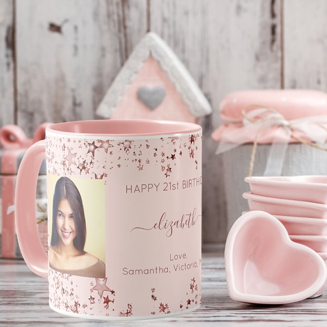 Birthday custom photo rose gold friends luxury mug (Creator Uploaded)