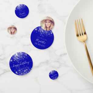 Birthday custom photo royal silver glitter dust confetti