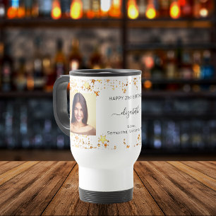 Birthday custom photo white gold best friends travel mug