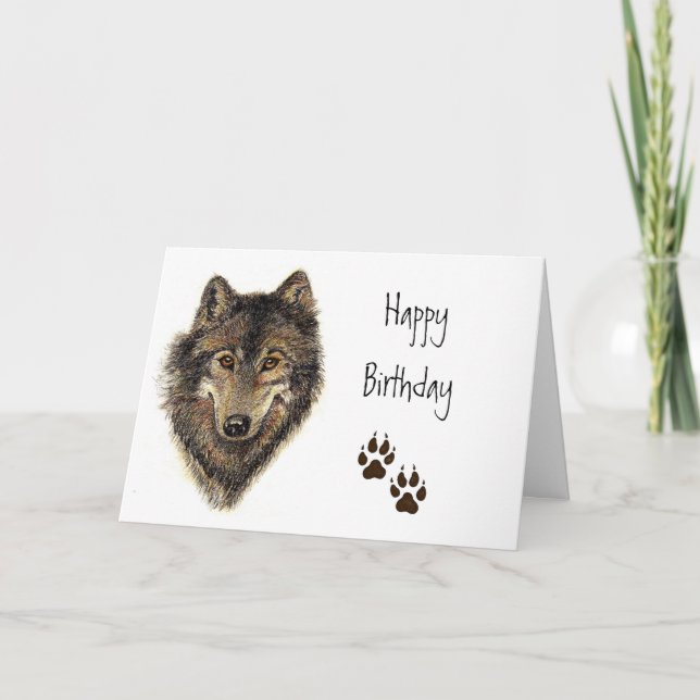 Birthday, Custom Wolf, Wolves, Wild Animal Nature, Card (Front)