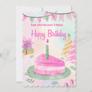 Birthday Customisable Cake Piece Holiday Card