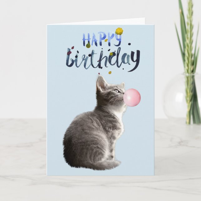 Birthday Cut Kitten Cat Bubble Gum Card (Front)