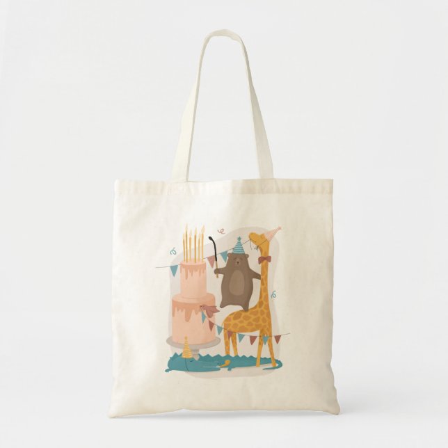 Birthday cute animal. Funny bear giraffe crocodile Tote Bag (Front)