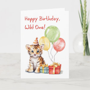 Birthday Cute Bengal Tiger with Party Hat Card