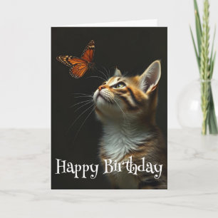 Birthday Cute Cat Butterfly For All Card