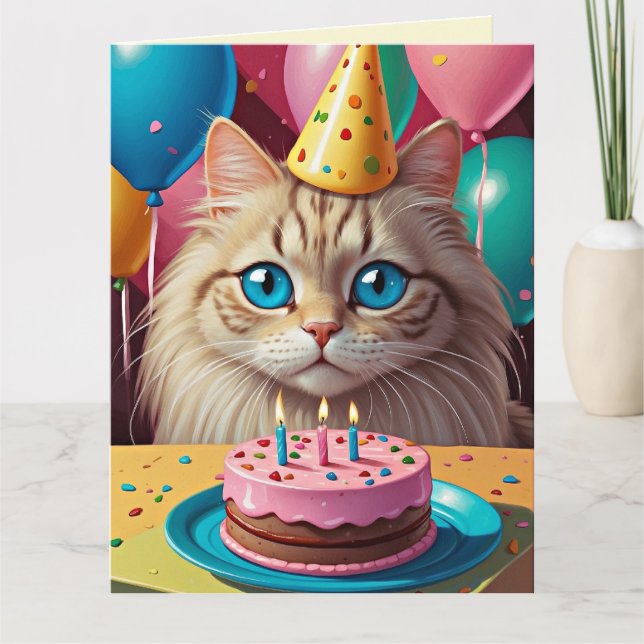  BIRTHDAY CUTE CAT CAKE Greeting Card (Front)