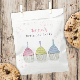 Birthday Cute Colourful Watercolor Pastel Cupcakes Favour Bags