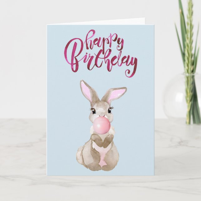 Birthday Cute Fluffy Bunny Bubble Gum Card (Front)