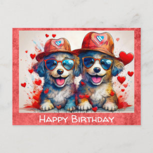 Birthday Cute Funny Cartoon Dog Heart Postcard
