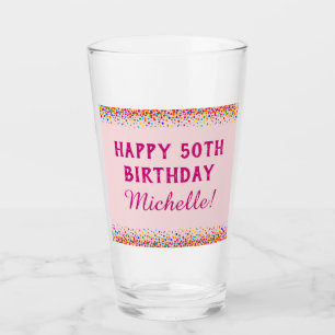 Birthday Cute Pink Colourful Confetti Pint Glass