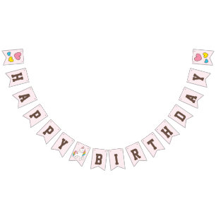 Birthday. Cute Unicorn with Cute Hearts. Add Name. Bunting