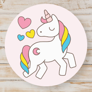 Birthday. Cute Unicorn with Cute Hearts. Classic Round Sticker
