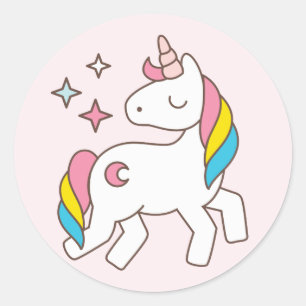 Birthday. Cute Unicorn with Cute Sparkles. Classic Round Sticker
