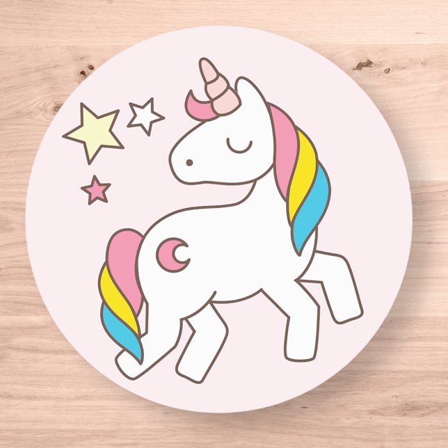 Birthday. Cute Unicorn with Cute Stars. Classic Round Sticker (Creator Uploaded)