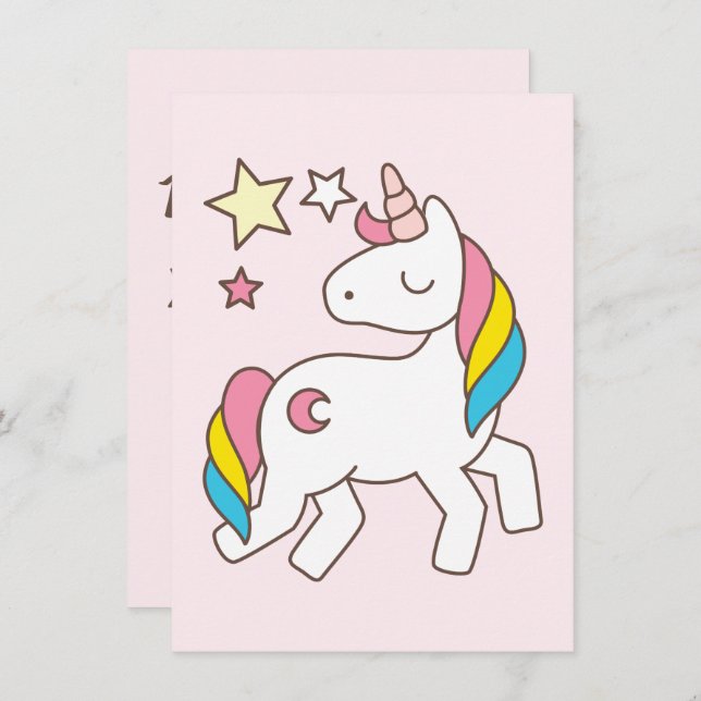 Birthday. Cute Unicorn with Cute Wand & Stars Invitation (Front/Back)