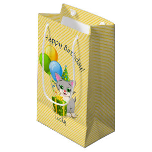 Birthday Cutie Grey Kitten Cartoon Small Gift Bag