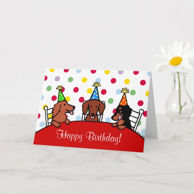 Birthday Dachshund Cartoon Polka Dot Card (Small Plant)