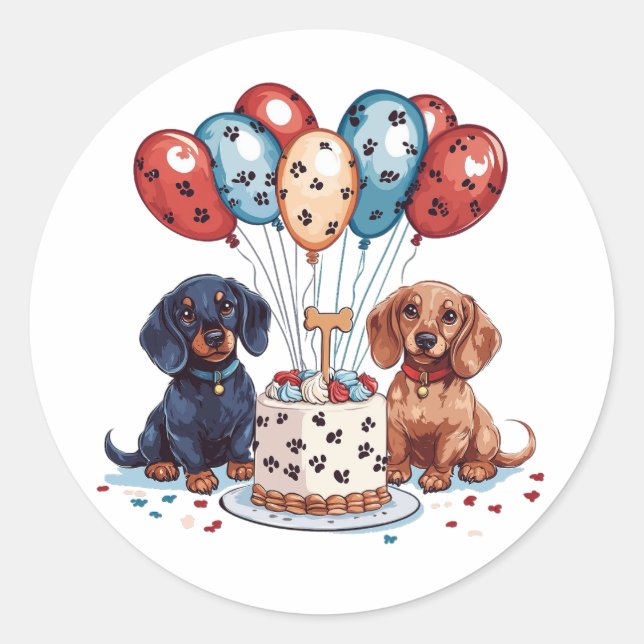 Birthday Dachshund Dogs Classic Round Sticker (Front)