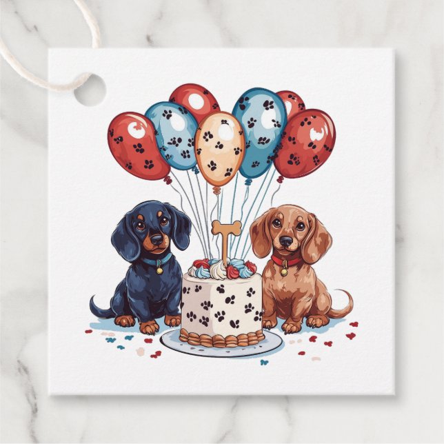 Birthday Dachshund Dogs Favour Tags (Front)