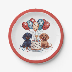 Birthday Dachshund Dogs Paper Plate