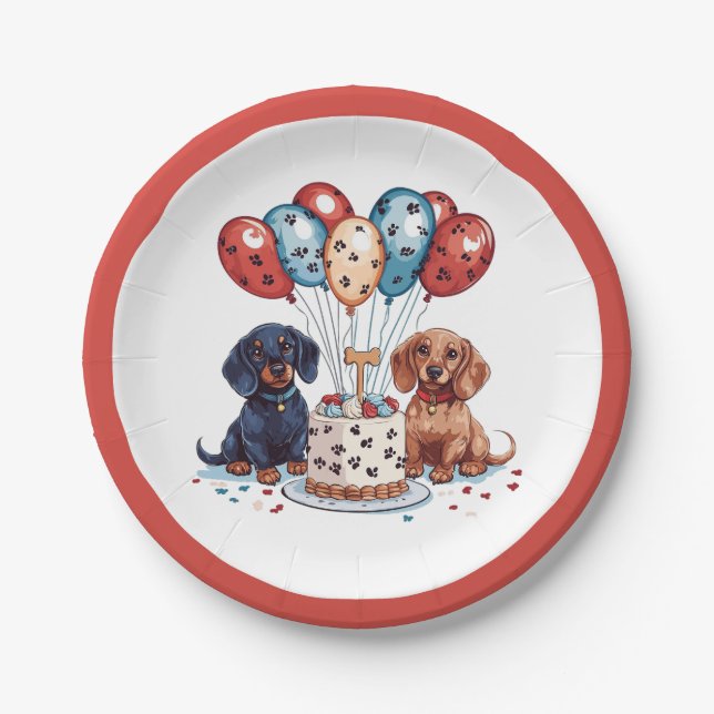 Birthday Dachshund Dogs Paper Plate (Front)