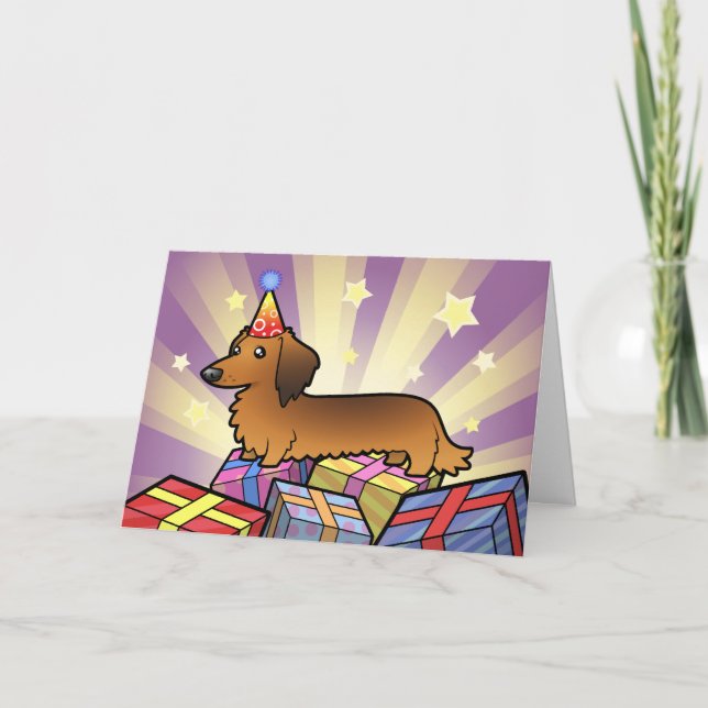 Birthday Dachshund (longhair) Card (Front)