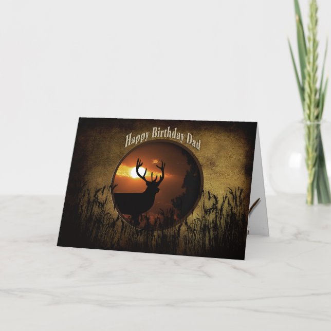Birthday Dad - Deer Hunting - Sunset Card (Front)