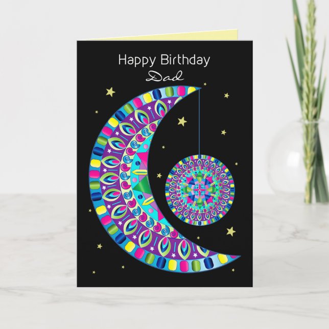 Birthday Dad Kaleidoscope Abstract Moon Card (Front)