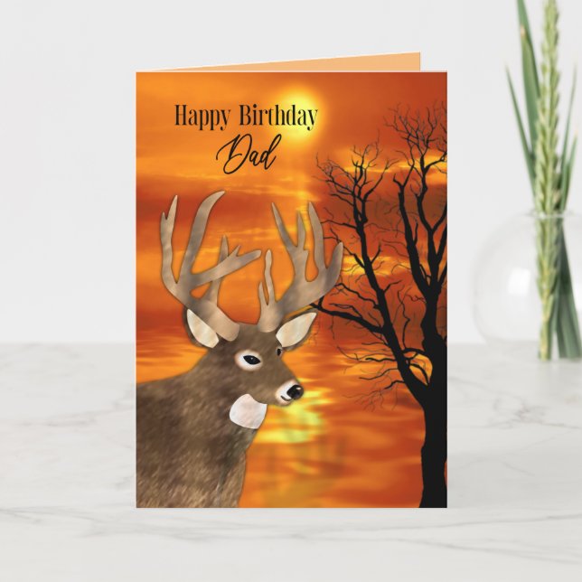 Birthday Dad Large Buck Sunset Nature Scene Card (Front)