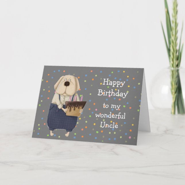 Birthday Dad Uncle Cute Dog Watercolor  Card (Front)