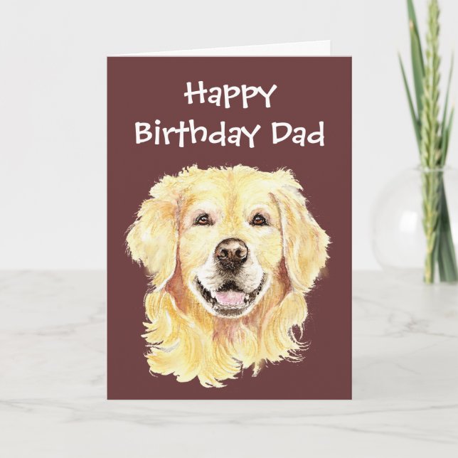 Birthday Dad Watercolor Golden Retriever Dog Card (Front)