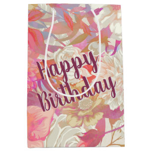 Birthday Dahlia and Rose Design Medium Gift Bag
