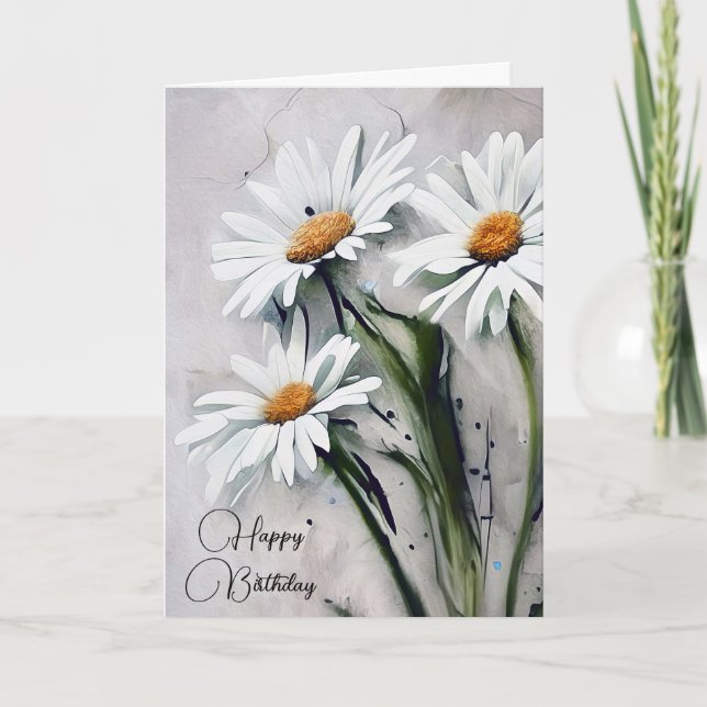 Birthday Daisies On Grey Texture Card (Front)