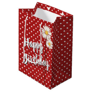 Birthday Daisies On Polka Dots Medium Gift Bag