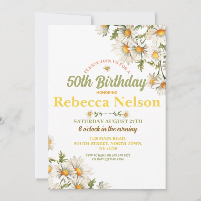 Birthday Daisy Party Invite Any Age Floral (Front)
