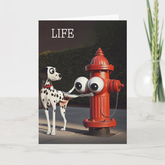 Birthday Dalmation and Red Fire Hydrant Card (Front)