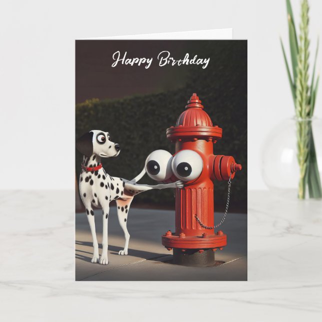 Birthday Dalmation and Red Fire Hydrant Card (Front)