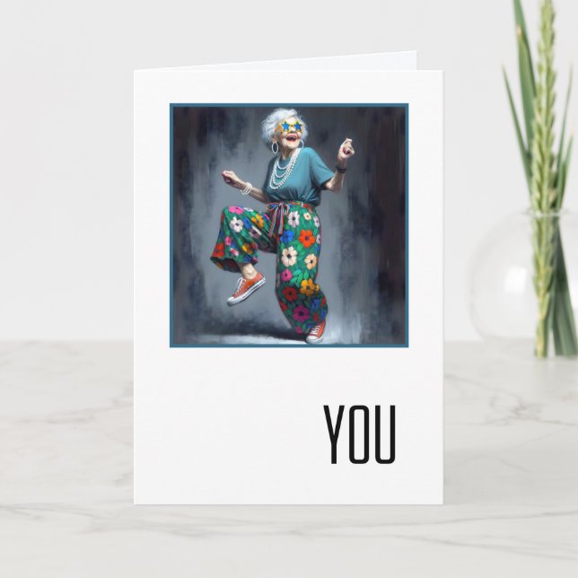 Birthday Dancing Old Lady  Card (Front)