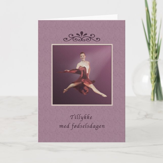 Birthday, Danish, Ballerina in Red Card (Front)