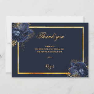 Birthday dark blue gold photo men guy thank you card