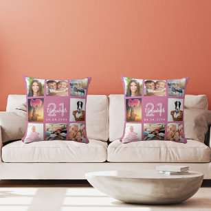 Birthday dark pink photo collage woman cushion