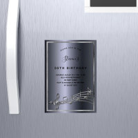 Birthday dark silver music notes invitation magnet