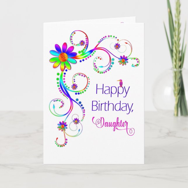 Birthday, Daughter,  Abstract Floral-Vivid Colours Card (Front)