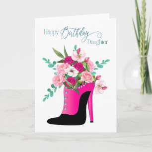 Birthday Daughter Beautiful Flowers High Heel Shoe Card
