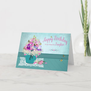 Birthday - Daughter - Bucket of Garden Flowers Card
